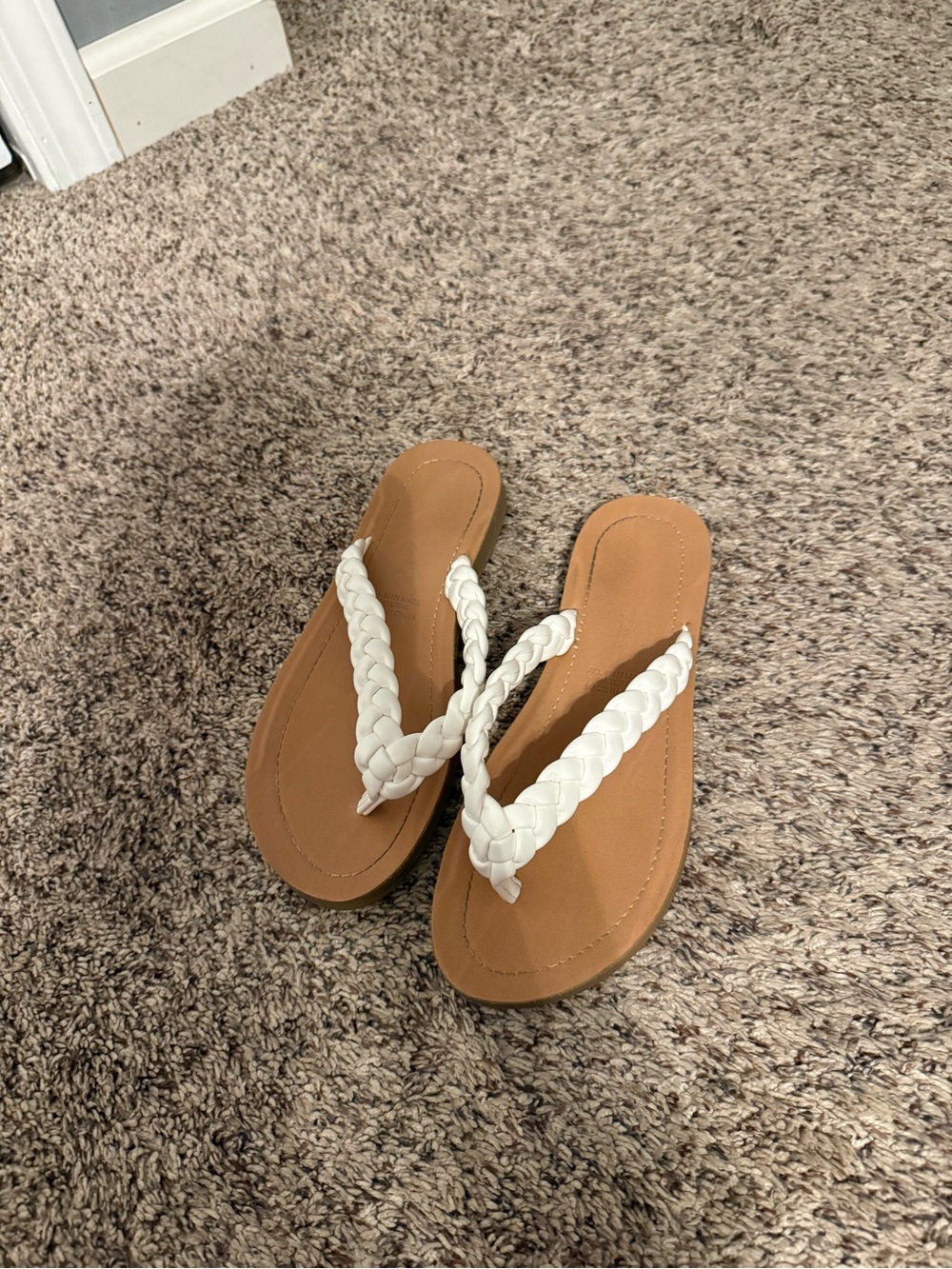 Braided White Strap Tan Footbed Women's Flip Flops